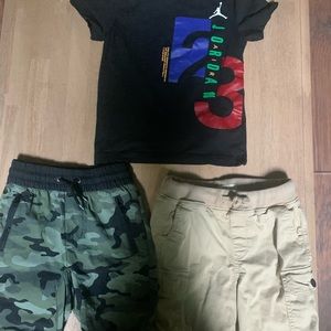 2 pairs of shorts and one T-shirt little boys
